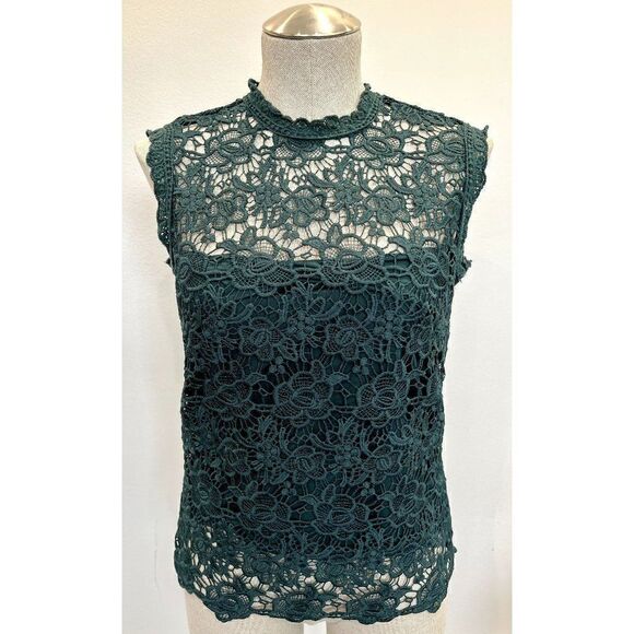Nanette Lepore Sleeveless Embroidered Lace Top in Dark Green Size S - Picture 1 of 4
